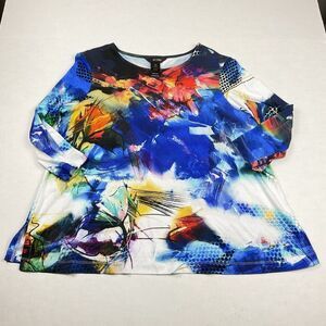 Ali Miles Knit Top Abstract Wearable Art Colorful Casual Blouse 3/4 Sleeve PM